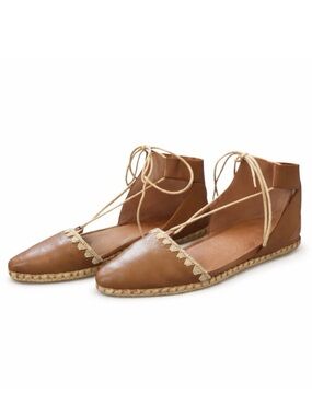 Nine West Lace-Up Espadrille Flats Brown Leather Size 9